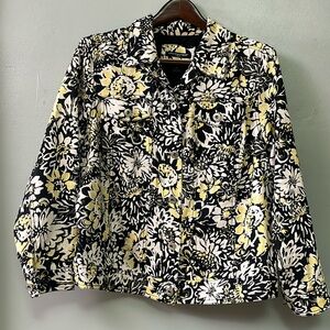 Saint Tropez West Floral Jean Jacket - Black, White, Yellow